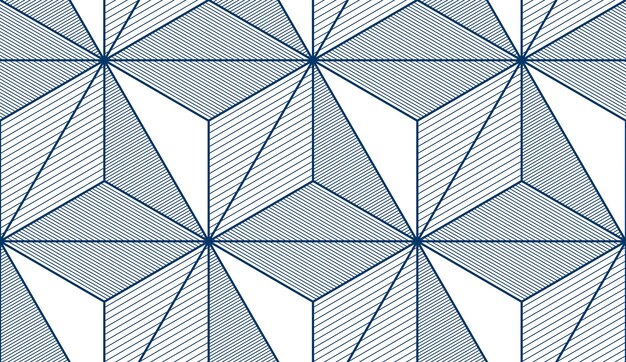 Vecteur lignes 3d géométriques motif abstrait sans couture, fond vectoriel. ligne d'ingénierie de style technologique dessinant une illustration sans fin. couleur unie, noir et blanc. utilisable pour le tissu, le papier peint, l'emballage,