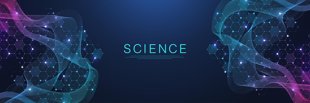 Les lignes abstraites de la technologie et les points connectent l'arrière-plan avec des hexagones