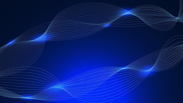 Lignes abstraites de vagues bleues brillantes sur fond bleu. Stock illustration vectorielle.