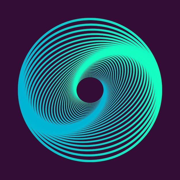 Lignes bleues torsadées de forme sphérique Tunnel 3d vectoriel composé d'une forme géométrique Spirale graphique abstraite sur fond violet