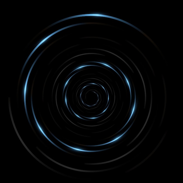 Lignes De Cercle En Spirale Gris Foncé Et Bleu élégant De Luxe Abstrait Avec Effet De Lumière Sur Fond De Vecteur Noir. Illustration Vectorielle