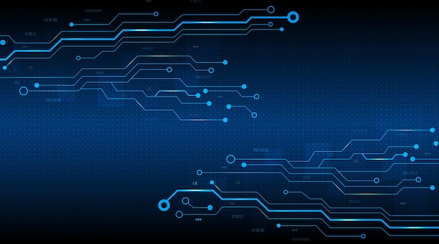 Lignes de circuits numériques technologie futuriste abstrait et cyberspace avec fond bleu