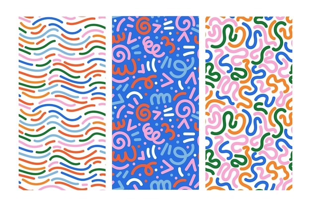 Des lignes colorées, des griffons, des motifs sans couture, un fond artistique de style minimaliste créatif.