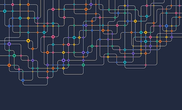 Lignes de connexion de circuits et points Technologie de réseau et concept de connexion Connections de nœuds de réseau décentralisés