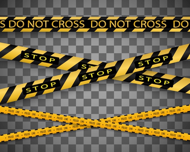 Lignes isolées. Bandes d'avertissement. Mise en garde. Signes de danger. Illustration Jaune avec ligne de police noire et bandes de danger. illustration.