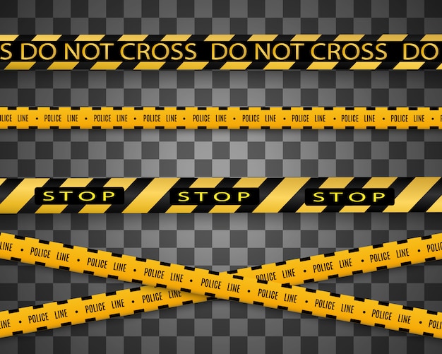 Lignes isolées. Bandes d'avertissement. Mise en garde. Signes de danger. Illustration Jaune avec ligne de police noire et bandes de danger. illustration.