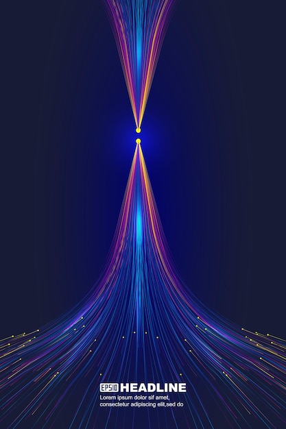 Vecteur les lignes lumineuses de couleur convergent vers le fond vectoriel de données volumineuses de la technologie internet