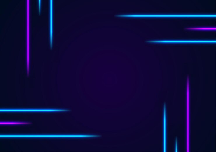 Vecteur des lignes de néon bleues et violettes sur un fond technologique abstrait