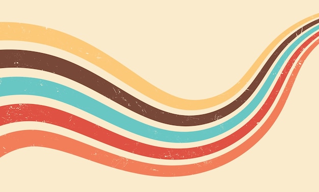Des lignes ondulées rétro, des fonds de papier peint, des bandes courbes vintage colorées, un design de fond.