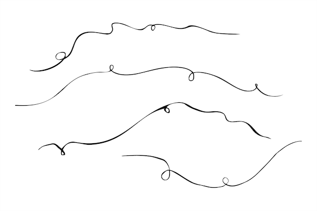 Des lignes ondulées et tourbillonnantes abstraites avec des boucles dans le style vectoriel noir et blanc Set de lignes minimalistes peintes à l'encre noire pour l'image de marque moderne Impressions de mode Design d'emballage