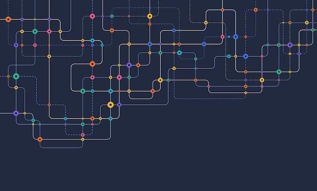 Lignes et points de connexion de circuit Technologie de réseau et concept de connexion Connexions de nœuds de réseau décentralisés