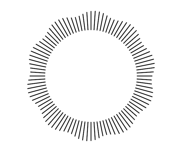 Lignes sonores d'onde radiale cadre circulaire anneau de cercle sonore cadre rond ondulé symbole de rayons de soleil radiaux silhouette géométrique ondulée élément de conception abstraite illustration vectoriel sur fond blanc