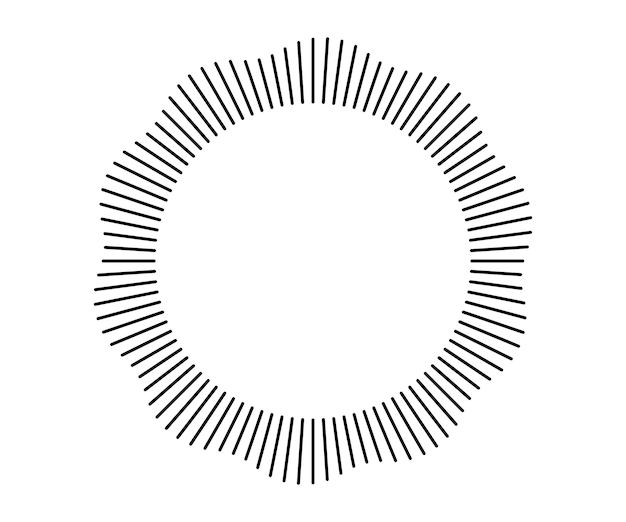 Vecteur lignes sonores d'onde radiale cadre circulaire anneau de cercle sonore cadre rond ondulé symbole de rayons de soleil radiaux silhouette géométrique ondulée élément de conception abstraite illustration vectoriel sur fond blanc