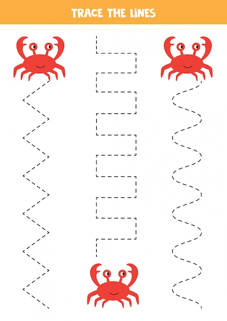 Lignes De Traçage Du Crabe. Pratique De L'écriture Avec Des Animaux Marins.