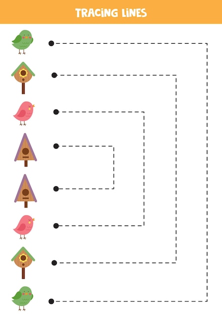 Lignes de traçage pour enfants oiseaux mignons et nichoirs pour enfants