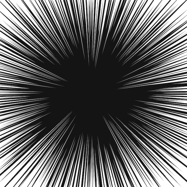 Lignes de vitesse radiales comiques noires Explosion graphique avec des lignes de style comique