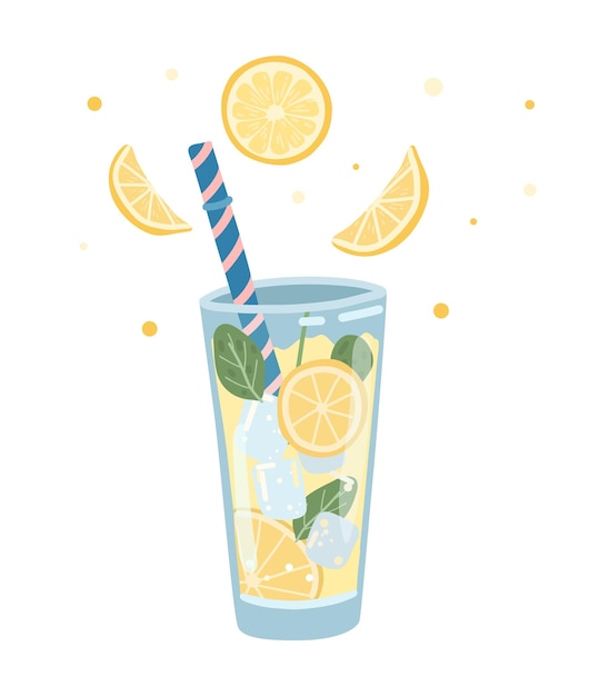 Limonade Au Citron Avec Glace Illustration D'un Cocktail D'été Rafraîchissant Au Citron Et à La Menthe