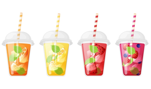 Limonade aux fruits et baies dans une collection de gobelets en plastique