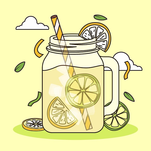 Vecteur limonade faite à partir d'un pot de citron avec de la paille