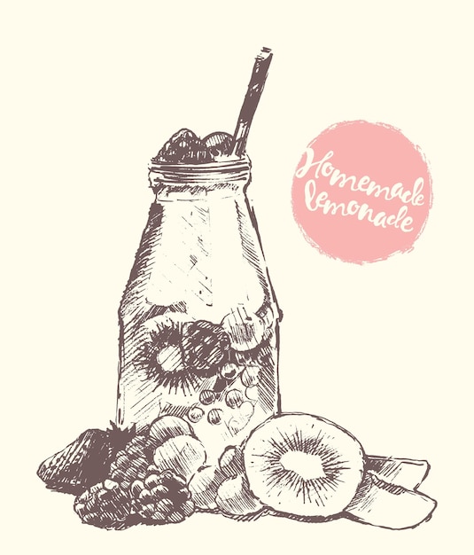 Limonade Maison Dessinée à La Main, Illustration Vectorielle, Croquis