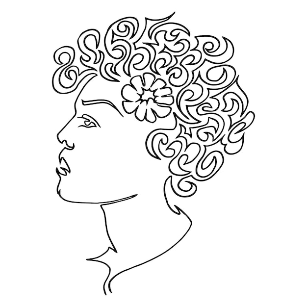 Vecteur line art lineart femme tête minimaliste féminine dessin d'illustration visage de femme avec fleurs ligne