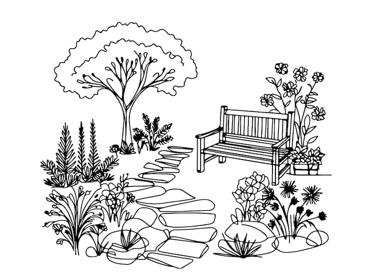 Vecteur lineart de jardin dessiné à la main