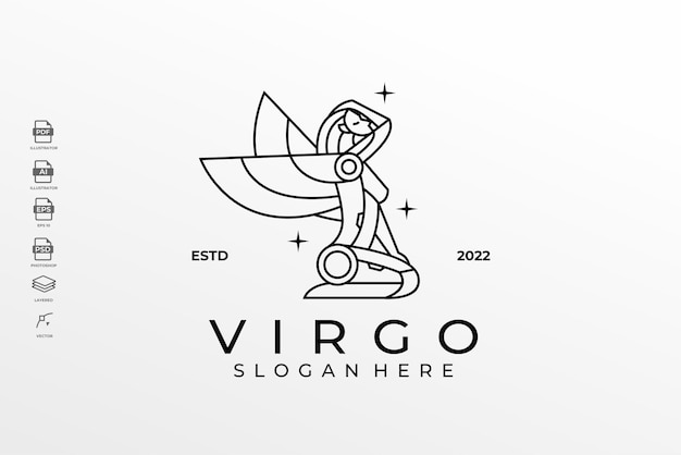 Lineart Zodiac Virgo Logo Tattoo Image Illustration Fond d'écran Art Vector Template Design