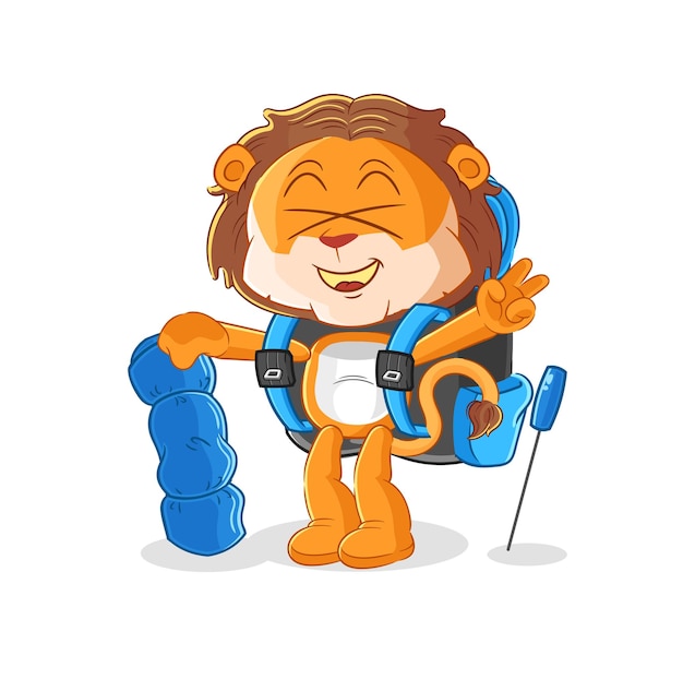 Lion Aller Vecteur De Dessin Animé De Mascotte De Camping