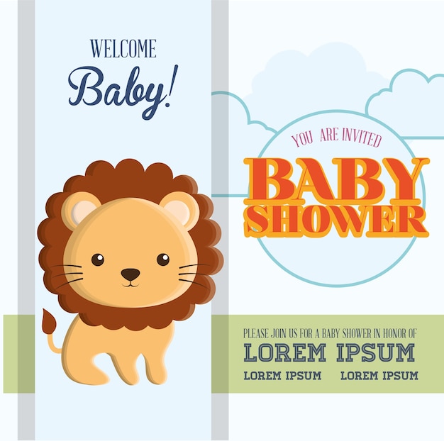 Lion Animal Dessin Animé Bébé Douche Carte Célébration Fête Icône