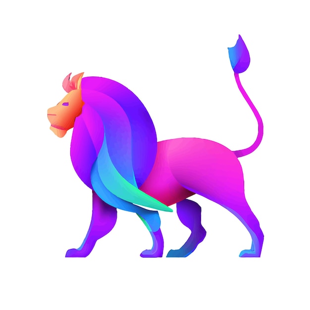 Un Lion Coloré Avec Une Crinière Et Une Queue Se Dresse Dans Un Logo Dégradé En Forme De Triangle