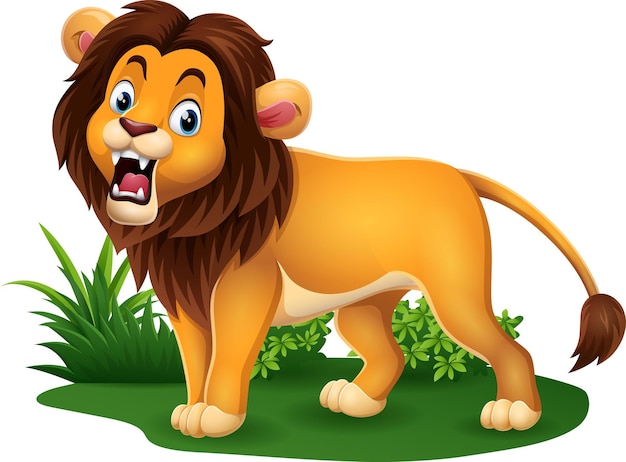Lion De Dessin Animé Rugissant Dans L'herbe
