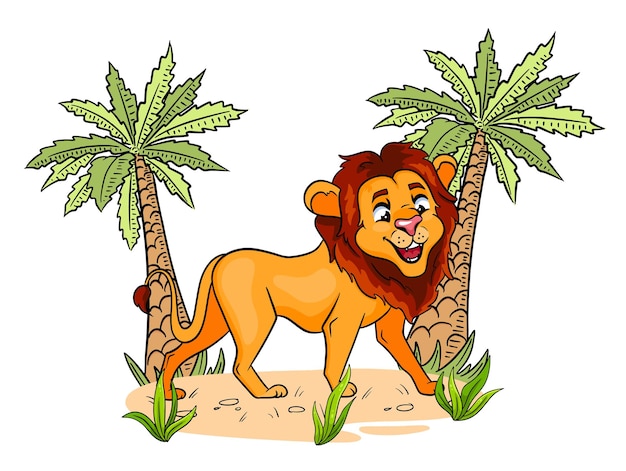 Vecteur lion drôle de caractère animal dans le style de dessin animé