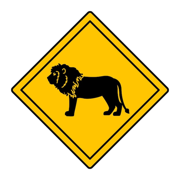 Le lion est un panneau de signalisation jaune.
