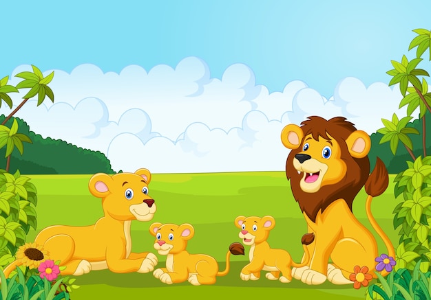 Lion Famille De Dessin Animé