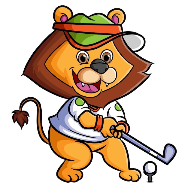Le Lion Heureux Joue Au Golf Sur Le Terrain