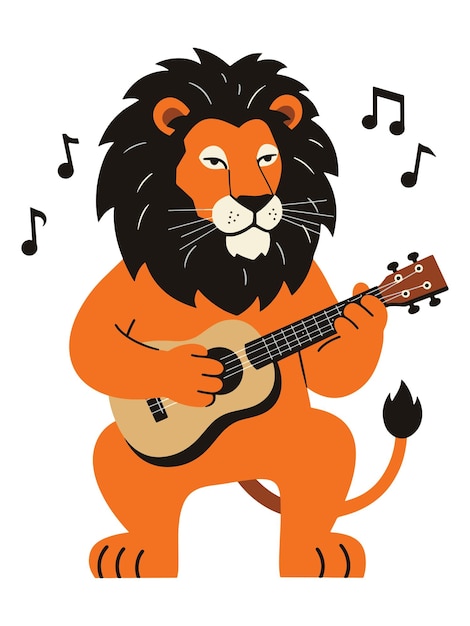 Le lion jouant du ukulélé chantant une chanson