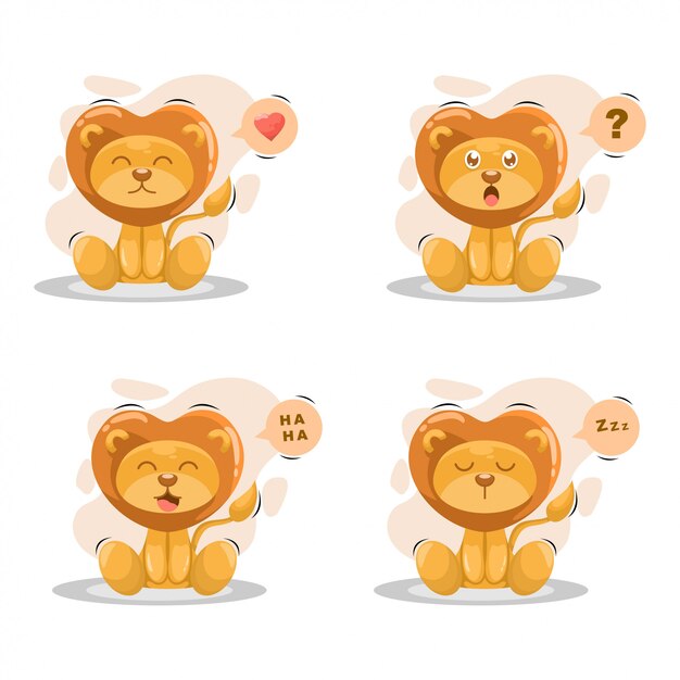 Vecteur lion mignon avec caricature d'expressions