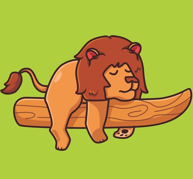 Lion Mignon Dormant Sur Le Concept De Nature Animale De Dessin Animé De Branche D'arbre Illustration Isolée Plat