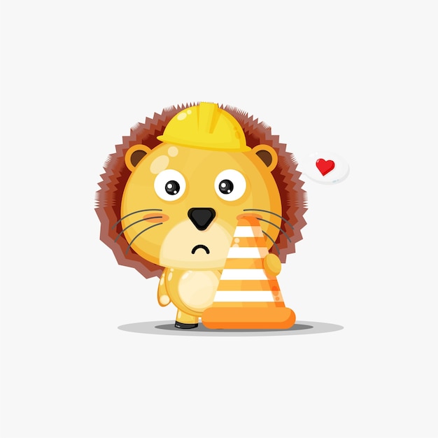 Lion mignon travaille dans la construction