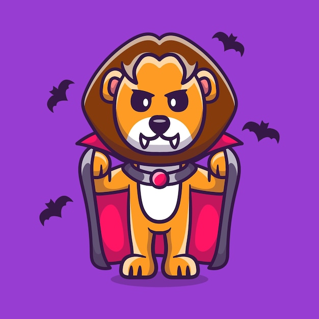 Lion Mignon Vêtu D'un Costume D'halloween Vampire