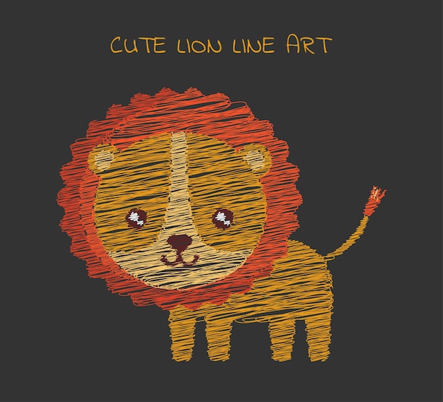 Vecteur lion mignon visage dessin au trait broderie lion vecteur