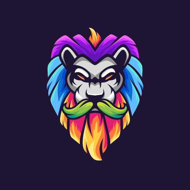 Lion Avec Moustache Logo Mascotte Coloré