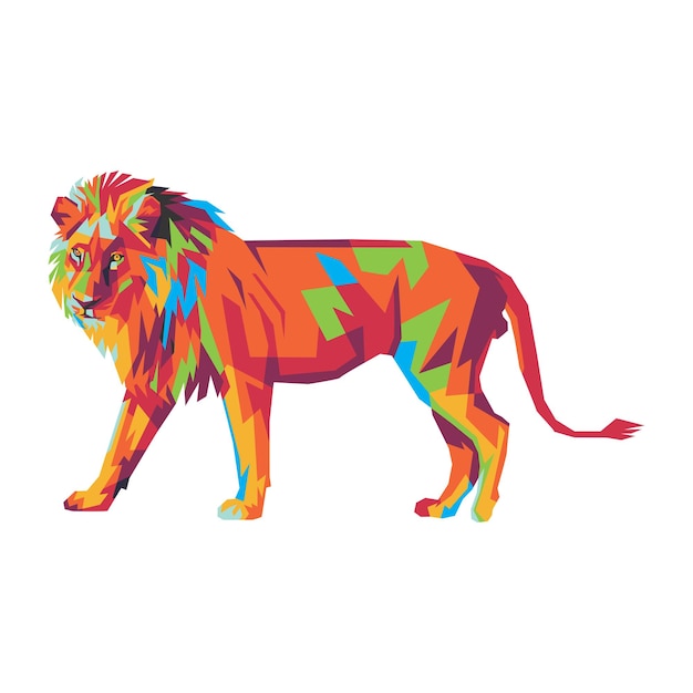 Le lion le roi de la jungle rugit wpap art fond noir fichier eps