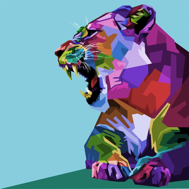 Lionne colorée en colère sur le style pop art