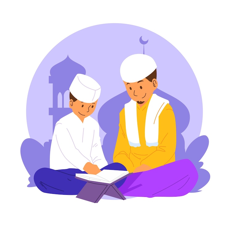 Vecteur lire le coran pendant le ramadan