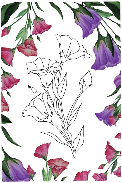 Lisianthus fleur eustoma livre de coloriage avec fleurs fleur dans le style doodle