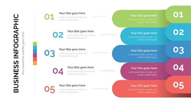 Vecteur liste d'affaires infographique avec cinq listes convient pour la présentation modèle avec 16x9 aspect ratio