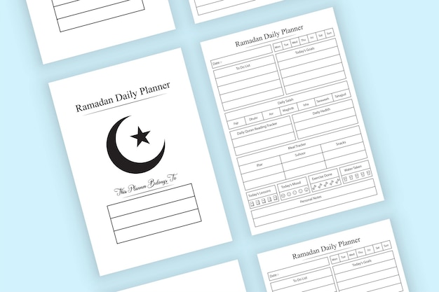 Liste des choses à faire du Ramadan et intérieur du journal de suivi des tâches avec la liste de contrôle Expérience de jeûne du Ramadan et modèle de cahier d'activités Intérieur vectoriel du journal Intérieur du planificateur quotidien du Ramadan