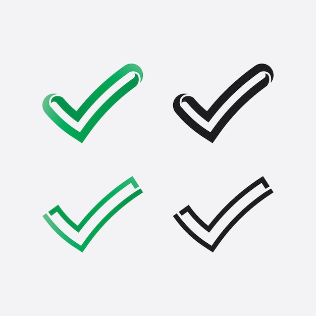 Vecteur liste de contrôle coche logo vecteur ou icône symbole de coche dans l'illustration de couleur verte accepter le symbole okey pour l'approbation ou la conception de la liste de contrôle