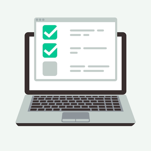 Vecteur liste de contrôle en ligne sur un écran d'ordinateur portable.
